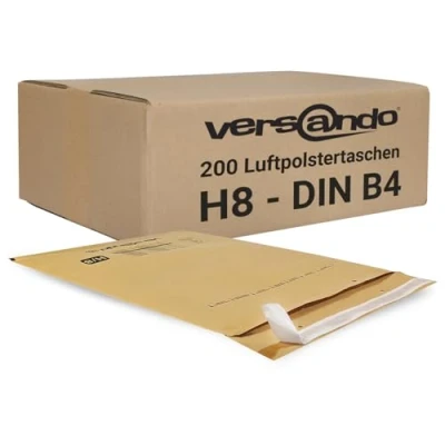 Image de versando Lot de 200 enveloppes à bulles Format H8 Dimensions intérieures : 270 x 360 mm extérieures 290 370 Marron/jaune doré B4