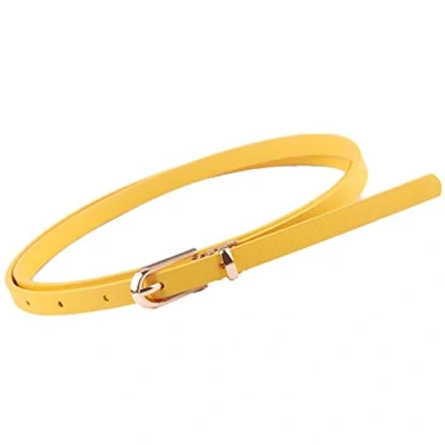 Image de Zonfer Ceinture Fine Des Femmes Couleur Unie Svelte Mince En Cuir Sangle Pour Robe Paints Décor Décontracté (jaune)