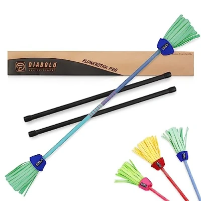 Image de Diabolo Freizeitsport Flowerstick Pro Bâton de fleur professionnel en fibre verre avec 2 baguettes manuelles réactif aux UV peint à la main