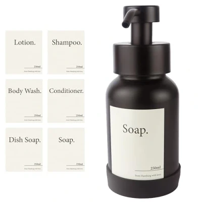 Image de Design Hambourg Distributeur De Savon Bouteille pour Cuisine et Bain À Pompe en Acier Inoxydable 1x 250ml Noir