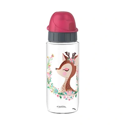 Image de Emsa N30333 Kids Tritan Gourde Capacité : 0,5 l 100% sûr/pratique/hygiénique/étanche/inoffensive bouchon intelligent robuste design cerf transparent avec