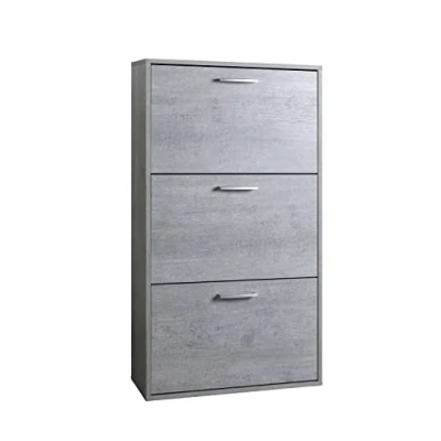 Image de Composad Meuble à chaussures de la Ligne FLOW avec 3 Portes, Double Profondeur, étagère peu encombrant, Dimensions (LxHxP) 65x119x25 cm, Couleur Gris Ciment, Fabrique En Italie