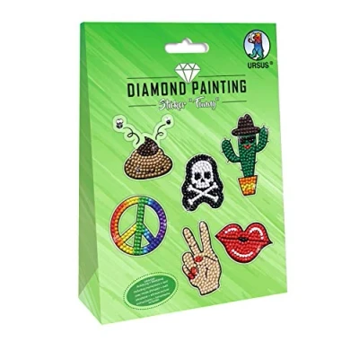Image de URSUS 43500003 Diamond Painting Funny Lot de 2 planches d&#039;autocollants avec diamants étincelants 15 x 10 cm Motifs assortis Pierres à diamant, piquets, cire et coupelle Multicolore