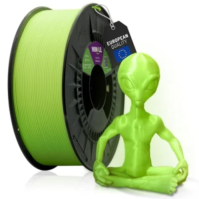 Image de WINKLE Filament PLA HD Glow (phosphorescent) vert Alien pour imprimante 3D 1,75 mm 300 g in the Dark Brillant dans le noir Bobine de