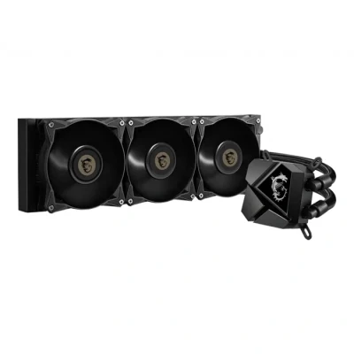 Image de MSI MAG CORELIQUID P360 AIO CPU Liquid Cooler Discreet Piano Black, Integrated Radiator Pump, Split Flow Water Cooling, Evaporation Proof Tubing, Easy to Install AMD &amp; Intel Compatible