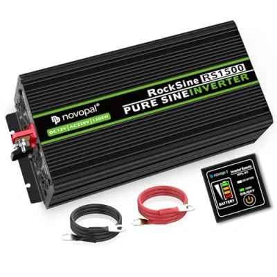 Image de NOVOPAL Convertisseur Pur Sinus 1500W DC 12V à AC 220V/230V Onduleur 2 Prise EU de Courant Alternatif et 1 Port USB télécommande avec INCL. 5 mètres Puissance Pointe 3000W transformateur tension