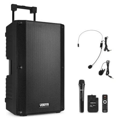 Image de Vonyx VSA700 BP Enceinte Sono Active 1000W Batterie Intégrée, Haut Parleur 15&quot;, Micro Casque, Bluetooth, 8 Heures d&#039;Autonomie, Idéale pour Vos Conférences ou Diffuser de la Musique