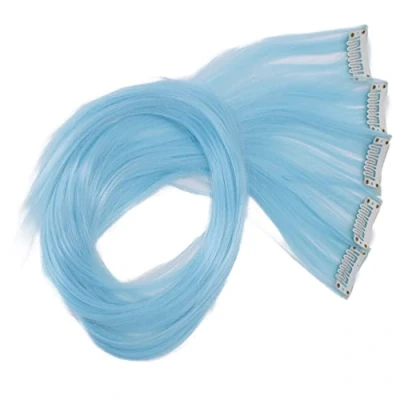 Image de CAISHA 60 cm Coloré Mèche Mèches Extension à Clip De Cheveux Raides Longs Postiche Bleu Bébé BST109
