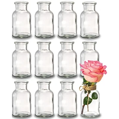 Image de 12 Mini Vases en Verre 10 cm de Hauteur Corde Jute Incluse Design Vintage Idéal comme Décoration Mariage