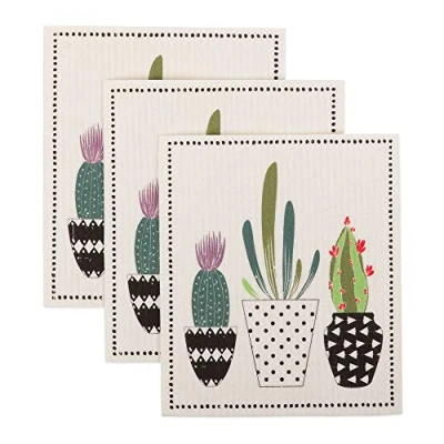 Image de DII Réutilisable, Lavable en Machine et Passe au Lave Vaisselle, biodégradable, Coton, succulentes, 19 x 17 cm