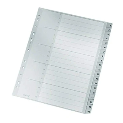Image de Leitz Intercalaires A4 Touches 1 20, Extra Large, Gris, Onglets Renforcés en Plastique Résistant avec Table des Matières, 12840000
