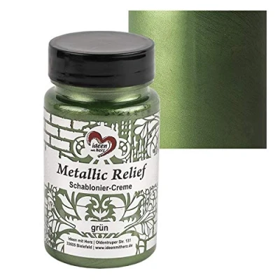 Image de Ideen mit Herz Crème pour pochoir métallisée Relief Pâte fine Peinture à 90 ml À base d&#039;eau (vert)