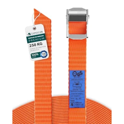 Image de CargoVA® Lot de 6 Sangle a Cliquet Robustes 250 kg, Certifiées TÜV/GS et DIN Arrimage, Largeur 25 mm x 5 m, Sangles à Cliquer Idéales pour les Applications Professionnelles