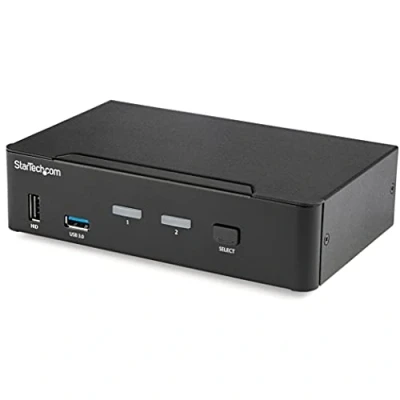 Image de StarTech.com Switch KVM DisplayPort à 2 Ports 4K60Hz Écran Unique USB UHD DP 1.2 avec Hub 3.0 Intégré et Audio Dell HP Apple Lenovo Conforme TAA (SV231DPU34K)