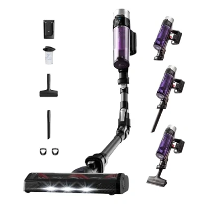 Image de Rowenta Aspirateur balai sans fil, Multifonction, Tube flexible, Performant, Autonomie 45 min, Ultraléger, Batterie amovible, X Force Flex 9.60 Allergie RH2038WO, Noir / Violet