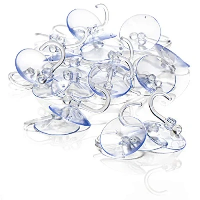 Image de com four® 20x Support à Ventouse avec Crochets en Plastique Polyvalents pour Guirlandes Lumineuse et Autres Décorations Muraux (20 pièces Ø 4cm)