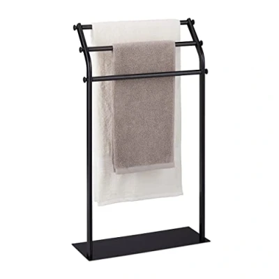 Image de Relaxdays Porte Serviettes, 3 Barres, HxLxP : 86 x 51 19 cm, antidérapant, Salle de Bain, Chambre, Acier, Noir