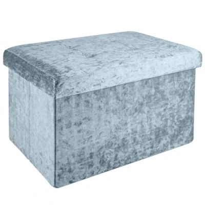 Image de Intirilife Banc Pliable 49x30x30cm en Velours Bleu Gris Cube de siège avec Espace Rangement et Couvercle recouvert Sitzcube Repose Pieds boîte Coffre Tabouret