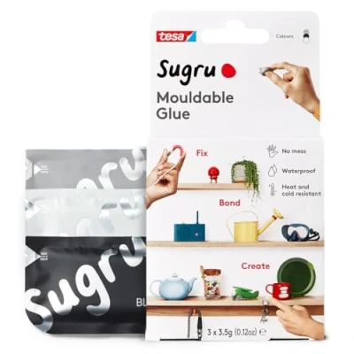 Image de Sugru by tesa Pâte Fixante Polyvalente à Modeler en Lot de 3 x 3.5 g Durcissante Adhésive pour Décorer, Coller, Réparer, et Bricolage Créatif Noir, Blanc Gris
