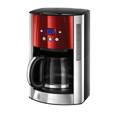 Image de Russell Hobbs Cafetière [Technologie WhirlTech extraction optimale] Luna rouge (1000W,Verseuse en verre 1,5L, 12 tasses, Programmable, Minuteur digital, Auto Nettoyante) Machine à café filtre 23240 56