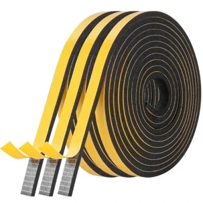 Image de AiQInu Joint Fenetre Isolation, Porte Mousse Adhésif 3 Rouleaux 12mm x 6mm 5m Multi fonction Caoutchouc Calfeutrage Antichoc d&#039;Isolation Phonique pour Meuble Protection de Climatiseur
