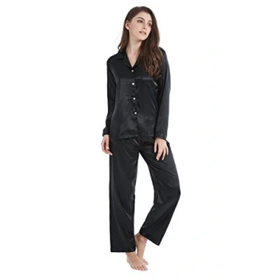 Image de Tony et Candice, vêtement de nuit, ensemble pyjamas classiques en satin pour femme Noir X Large