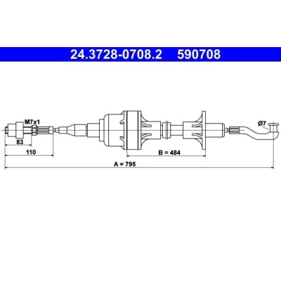 Image de ATE 24.3728 0708.2 Câble d&#039;Embrayage OPEL: Ascona C Berline
