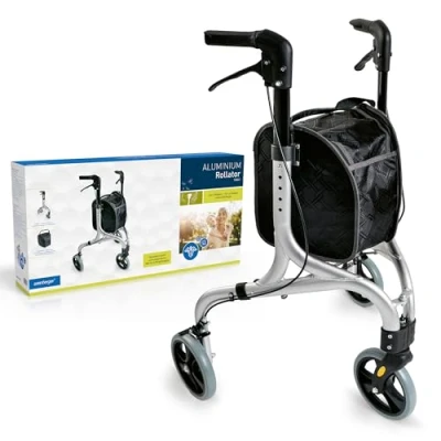 Image de WEINBERGER faltbarer, klappbarer Aluminium Rollator mit 3 Rädern und Tasche, schmal, leicht wendig, nur 4,2 kg, Farbe: Silber Schwarz, Modell: 02217