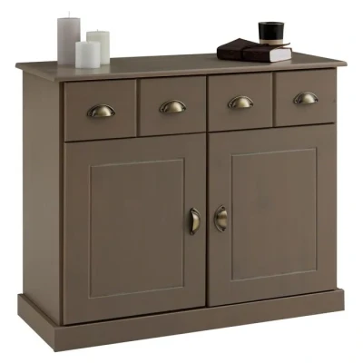 Image de IDIMEX Buffet Paris Commode bahut vaisselier avec 2 Portes battantes et tiroirs pin Massif lasuré Taupe