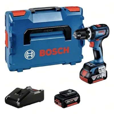 Image de Bosch Professional 18V System perceuse visseuse à percussion sans fil GSB 90 C (avec 2 batteries 4,0 Ah, chargeur GAL 40, dans L BOXX) 06019K6103, Bleu