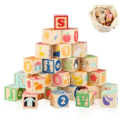 Image de Wondertoys Blocs ABC en Bois Jeux de Construction Lettres l&#039;alphabet Bloc Ensemble Jouets éducatifs pour Enfants 26 pièces
