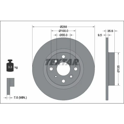Image de TEXTAR 92338203 Disque de frein 255 8,5 04/07 100 plein revêtu sans roulement roue, boulon fix moyeu roue MAZDA: MX 5 IV