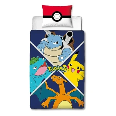 Image de Character World Pokémon Parure de lit Simple avec Housse Couette réversible 2 Faces Motif Personnages Pikachu taie d&#039;oreiller Assortie Parfait pour Chambre d&#039;enfant Polycoton