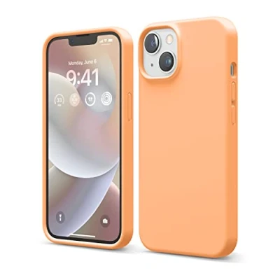 Image de elago Coque Silicone Liquide Compatible avec iPhone 14 Étui (6.1), Premium, Housse Protection Complète Case Antichoc à 4 Structure, Microfibre Douce Empêche Rayures (Orange)