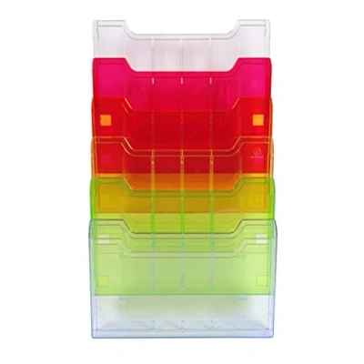 Image de Exacompta Réf. 64299D 1 trieur mural Format A4 horizontal 6 compartiments profondeur de 26 mm A fixer au mur Dimensions : 11,35 x 32,7x 52,3 cm Arlequin transparent glossy