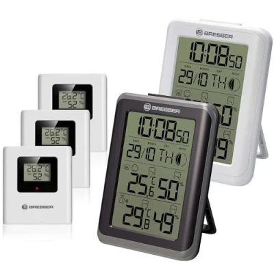 Image de Bresser ClimaTemp IO Lot Géant Thermomètres sans Fil avec 2 Stations Et 3 Émetteurs pour La Température L’humidité De L’air