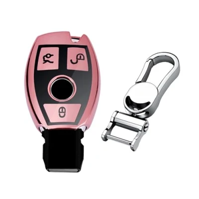 Image de M.JVisun Doux TPU Clef Coque Porte clés pour Mercedes Benz A Classe B C E S G M V CLA CLS GLA GLC GLE GLK GL GLS SL SLK SLC Viano Metris Clé Brillant Rose Métal