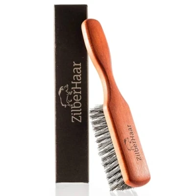Image de ZilberHaar Brosse à Barbe 100% Poils Véritable de Sanglier Doux 2e Coupe Soin du Visage Hommes Compatible Tout Baume et Huile Douce Revitalisée