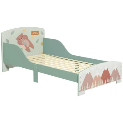 Image de ZONEKIZ lit pour Enfant au Sol 3 6 Ans avec barrières de sécurité et Motifs dim. 77 x 143 60 cm sommier à Lattes Inclus Vert