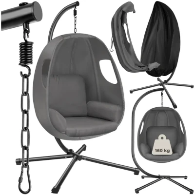 Image de tectake® Fauteuil Oeuf Suspendu Chaise Balancoire Cocooning Pliable, Confortable &amp; Résistant, Relax avec Structure en Acier, Coussin Épais Housse de Protection