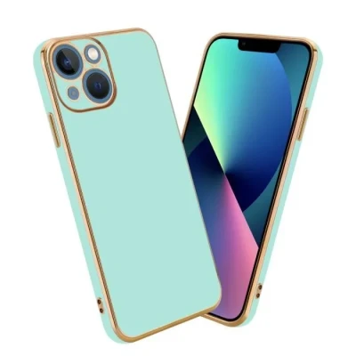 Image de Coque pour Apple iPhone 14 PLUS en Glossy Vert Menthe Or Housse de protection Étui silicone TPU flexible et avec appareil photo Neuf