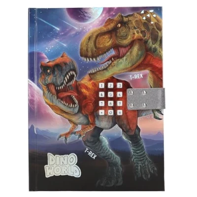Image de Depesche 12407 Dino World Journal Intime avec Code chiffré et Son, Livre Motifs de Dinosaures 80 Pages lignées illustrées Couleurs Vives, Multicolor