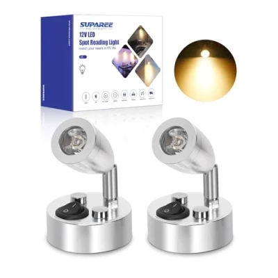 Image de SUPAREE 12V Led Spot Lampe de Lecture Interrupteur Réglable Lumière Chaude pour Camping Car Van Bateau Intérieure (2 PCS) (A ON/OFF Switch)