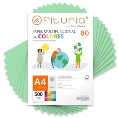 Image de Feuilles de couleur, Pack 500 A4 80gr Papier couleur pour loisirs créatifs, imprimante, scrapbooking colorées Idéal origami, pliage, bureau et école (Vert Clair, 500h)