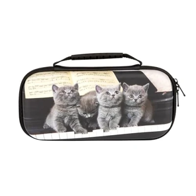 Image de Konix Mythics Housse de Protection et Transport pour Consoles Nintendo Switch, Switch Lite OLED Rangement 8 Jeux Motif Chatons Piano