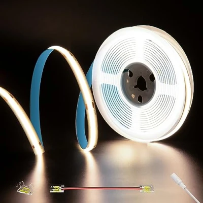 Image de PAUTIX Bande LED COB Blanc Naturel 4000K DC24V, 5M 480LEDs/M CRI90+ Ruban Flexible Lumineux pour Éclairage Domestique DIY, Projet d&#039;Ingénierie avec Connecteur 8mm (Alimentation Non Incluse)