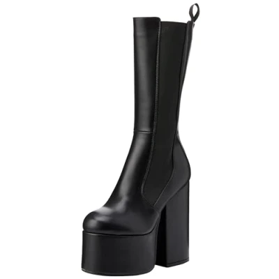 Image de LAMODA Femme Intrusion Botte mi Mollet, PU Noir, 35.5 EU