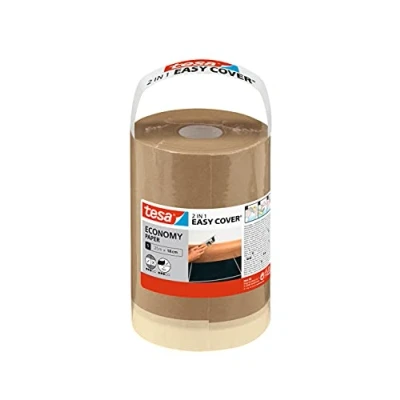 Image de Tesa Easy Cover UNIVERSAL Bâche de Masquage en Papier pour Peinture 2 in 1 avec Ruban Auto Adhésif les Travaux et Rénovation 25 m x 18 cm Brun