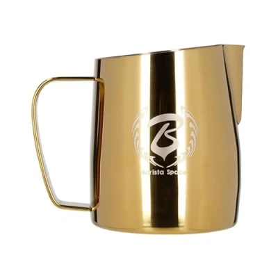 Image de Barista Space Pot à lait en argent poli, idéal pour le latte art, avec bec verseur précis, léger et pratique, recommandé par les champions du monde. silver Golden 450ml