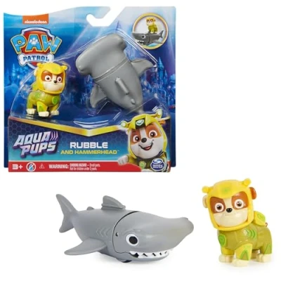 Image de Paw Patrol, Aqua Pups Ensemble de Figurines d&#039;action Rubble and Hammerhead Jouets pour Enfants à partir 3 Ans